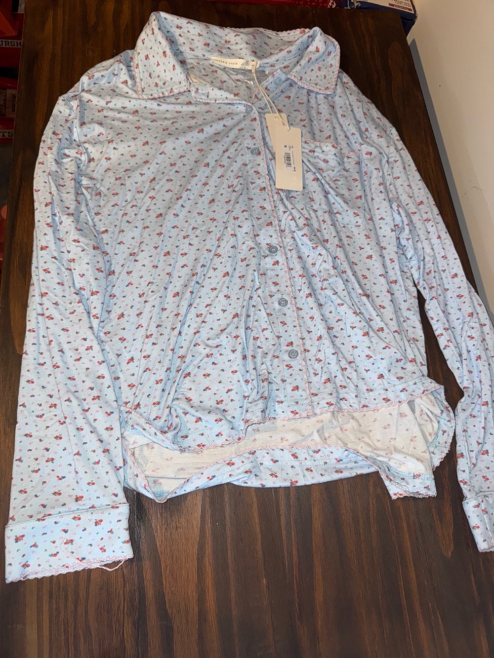 Light Blue Floral Button-Front Pajama Top